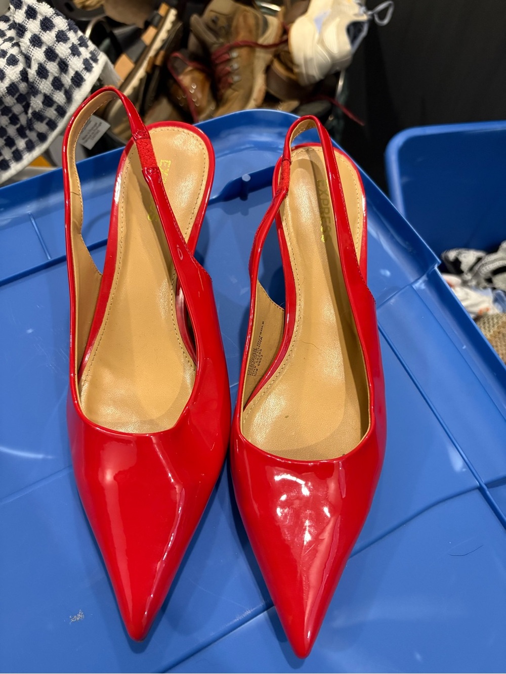 Red Patent Slingback Pointed-Toe Pumps